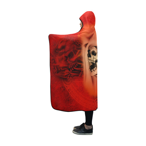 Creepy skulls on red background Hooded Blanket 60''x50''