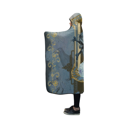 The blue skull with crow Hooded Blanket 50''x40''