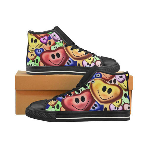 Funny smiling hearts A by JamColors High Top Canvas Women's Shoes/Large Size (Model 017)