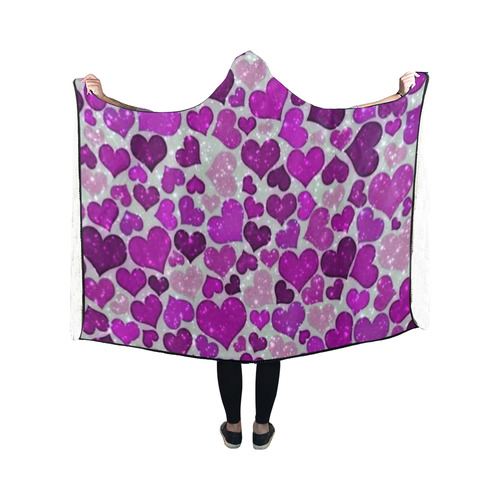 sparkling hearts purple Hooded Blanket 50''x40''