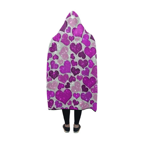 sparkling hearts purple Hooded Blanket 60''x50''