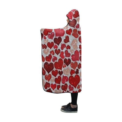 sparkling hearts, red Hooded Blanket 60''x50''