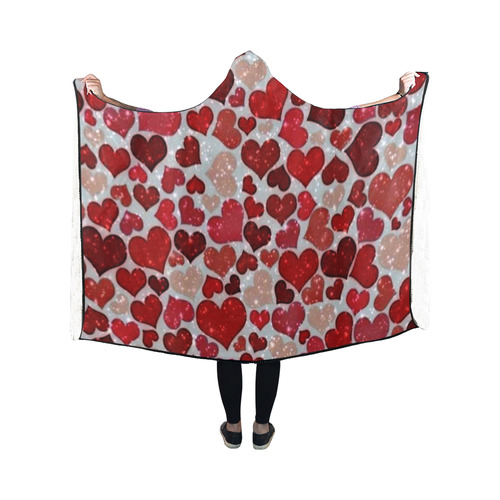 sparkling hearts, red Hooded Blanket 50''x40''