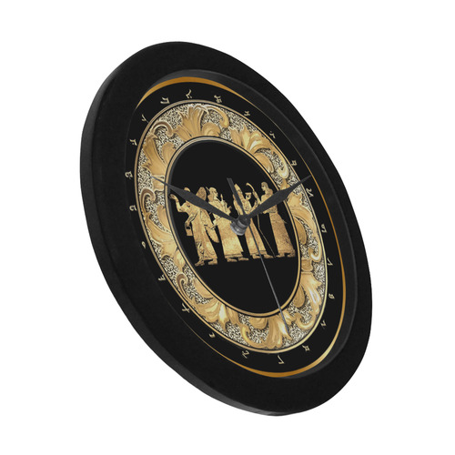 Black and Gold Assyrian Wall Clock Circular Plastic Wall clock
