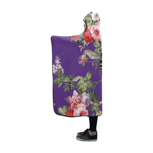 Purple Bees and Flowers Hooded Blanket 60''x50''