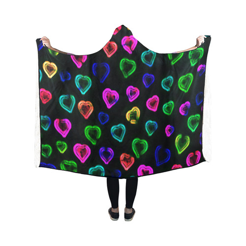 blurry neon hearts Hooded Blanket 50''x40''