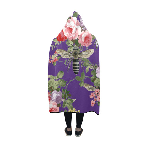 Purple Bees and Flowers Hooded Blanket 60''x50''