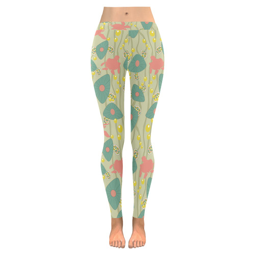 Retro Swimming Turtles Women's Low Rise Leggings (Invisible Stitch) (Model L05)