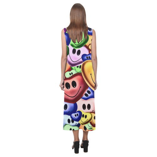 Funny smiling hearts A by JamColors Phaedra Sleeveless Open Fork Long Dress (Model D08)