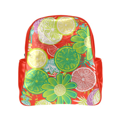 Loudly Lime Red Multi-Pockets Backpack (Model 1636)