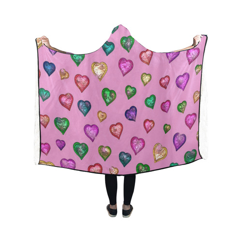 Shimmering hearts Hooded Blanket 50''x40''