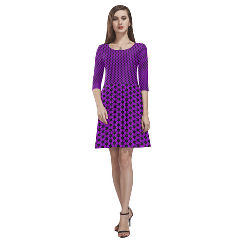 Purple Star Lattice Tethys Half-Sleeve Skater Dress(Model D20)