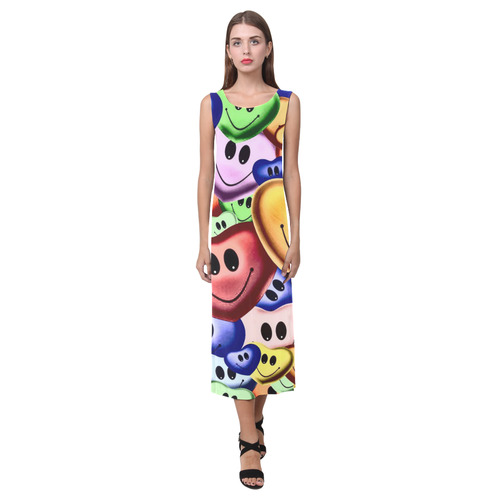 Funny smiling hearts A by JamColors Phaedra Sleeveless Open Fork Long Dress (Model D08)