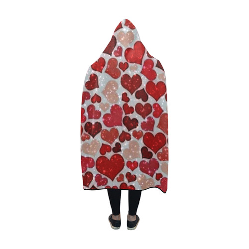 sparkling hearts, red Hooded Blanket 60''x50''