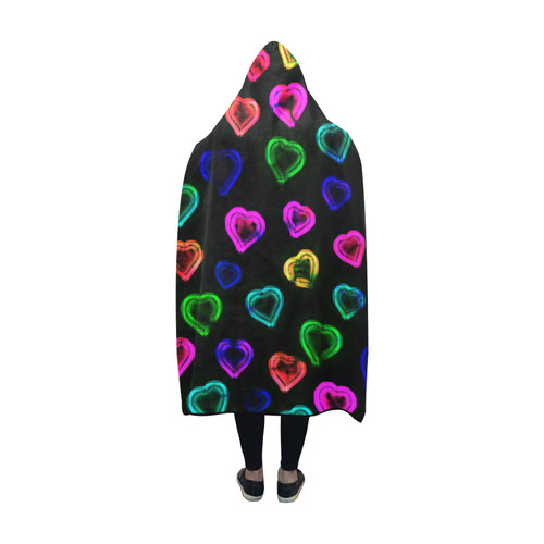 blurry neon hearts Hooded Blanket 60''x50''