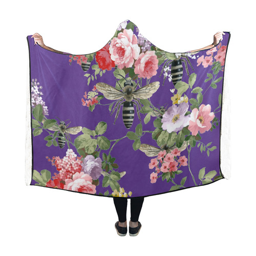 Purple Bees and Flowers Hooded Blanket 60''x50''