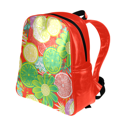 Loudly Lime Red Multi-Pockets Backpack (Model 1636)