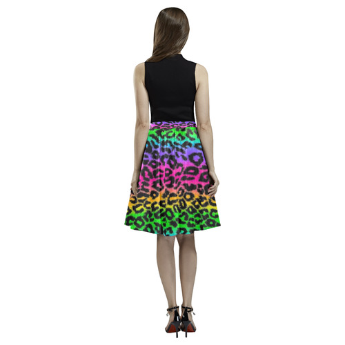rainbow leopard print ladies skirt Melete Pleated Midi Skirt (Model D15)