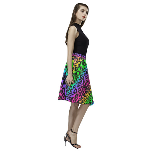 rainbow leopard print ladies skirt Melete Pleated Midi Skirt (Model D15)