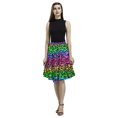 rainbow leopard print ladies skirt Melete Pleated Midi Skirt (Model D15)