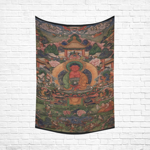 Buddha Amitabha in His Pure Land of Suvakti Cotton Linen Wall Tapestry 60"x 90"