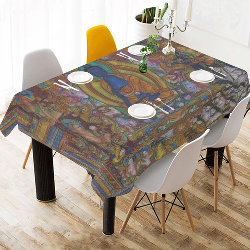 Awesome Thanka With The Holy Medicine Buddha Cotton Linen Tablecloth 60"x 84"