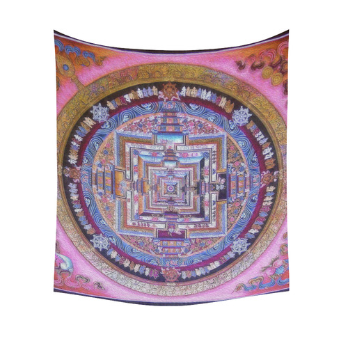 Buddhist Kalachakra Mandala Cotton Linen Wall Tapestry 51"x 60"