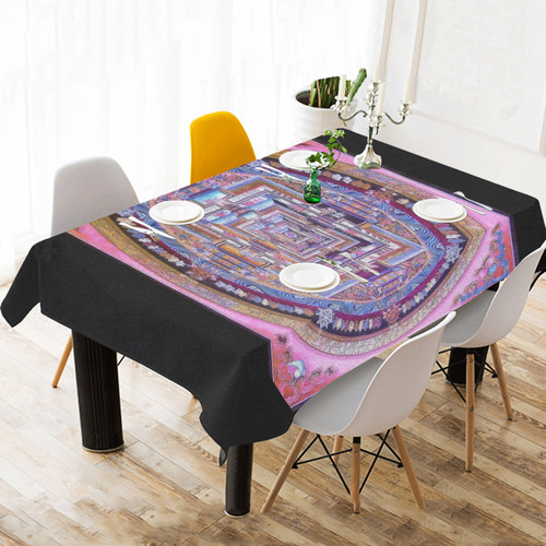 Buddhist Kalachakra Mandala Cotton Linen Tablecloth 60"x 104"