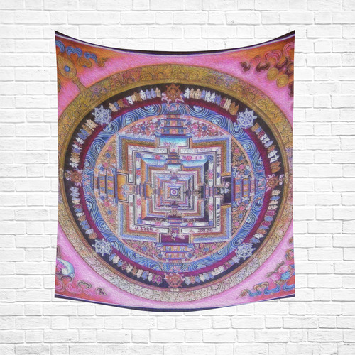 Buddhist Kalachakra Mandala Cotton Linen Wall Tapestry 51"x 60"