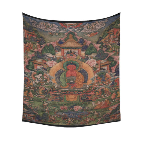 Buddha Amitabha in His Pure Land of Suvakti Cotton Linen Wall Tapestry 51"x 60"