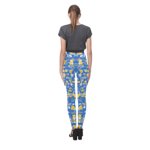 Blue, Yellow and White Paint Splashes Cassandra Women's Leggings (Model L01)