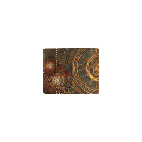 Steampunk, wonderful vintage clocks and gears Mini Bifold Wallet (Model 1674)