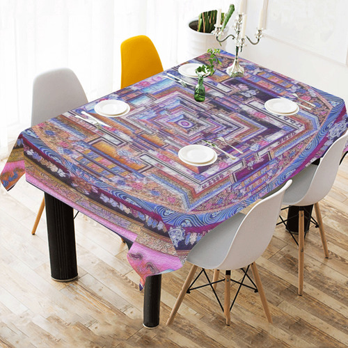 Buddhist Kalachakra Mandala Cotton Linen Tablecloth 60"x 84"