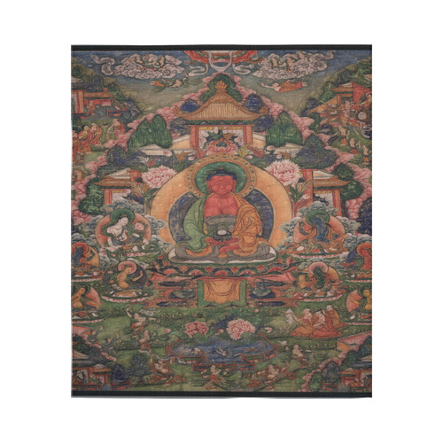 Buddha Amitabha in His Pure Land of Suvakti Cotton Linen Wall Tapestry 51"x 60"