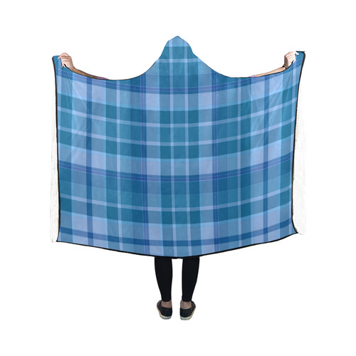 Shades of Blue Plaid Hooded Blanket 50''x40''