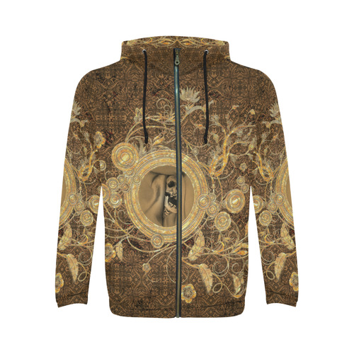 Awesome skull on a button All Over Print Full Zip Hoodie for Men/Large Size (Model H14)