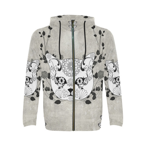 Wonderful sugar cat skull All Over Print Full Zip Hoodie for Men/Large Size (Model H14)