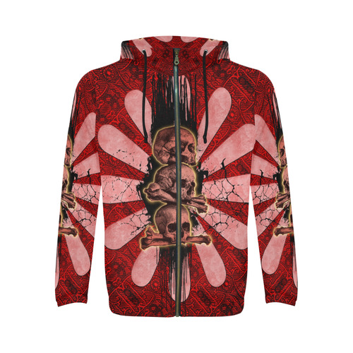 Skulls on a flower All Over Print Full Zip Hoodie for Men/Large Size (Model H14)