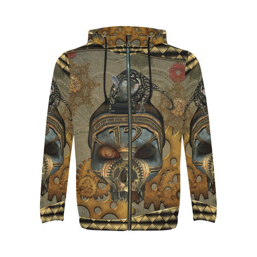Awesome steampunk skull All Over Print Full Zip Hoodie for Men/Large Size (Model H14)