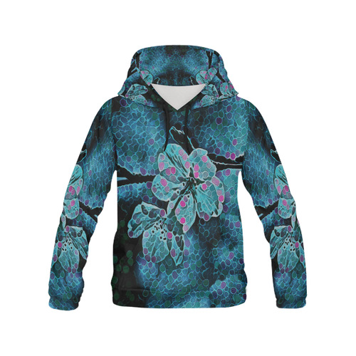 FLOWERS ART BLUE 4 WOMEN All Over Print Hoodie for Women (USA Size) (Model H13)