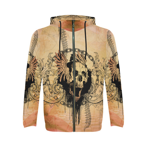 Amazing skull with wings All Over Print Full Zip Hoodie for Men/Large Size (Model H14)