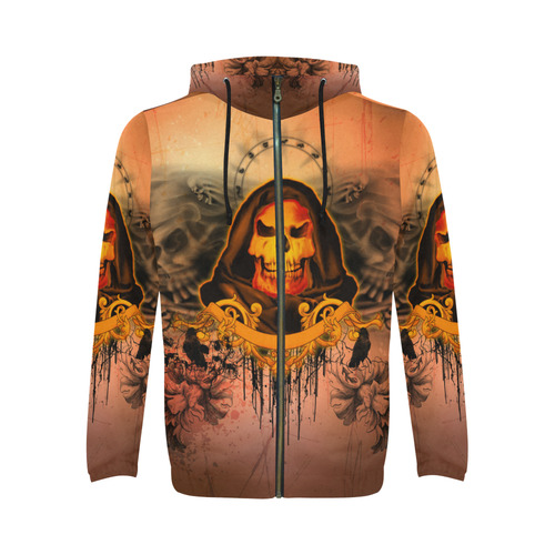 The skulls All Over Print Full Zip Hoodie for Men/Large Size (Model H14)