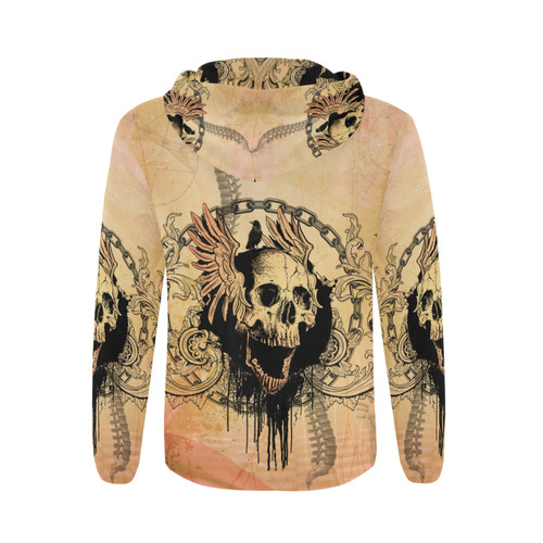 Amazing skull with wings All Over Print Full Zip Hoodie for Men/Large Size (Model H14)