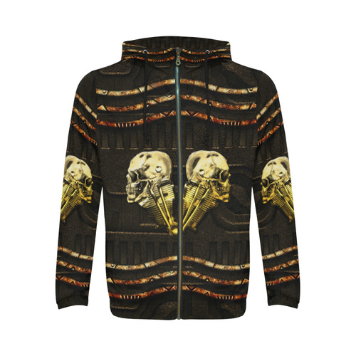 Awesome mechanical skull All Over Print Full Zip Hoodie for Men/Large Size (Model H14)