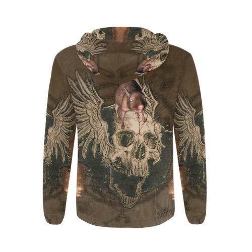 Awesome skull with rat All Over Print Full Zip Hoodie for Men/Large Size (Model H14)