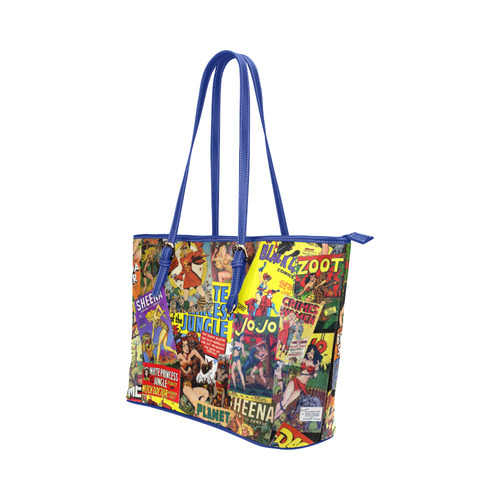 Vintage Comic Collage Leather Tote Bag/Small (Model 1651)