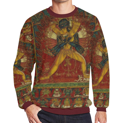 Buddhist Deity Kalachakra Men's Oversized Fleece Crew Sweatshirt/Large Size(Model H18)