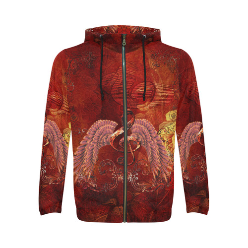 Music, clef and wings All Over Print Full Zip Hoodie for Men/Large Size (Model H14)