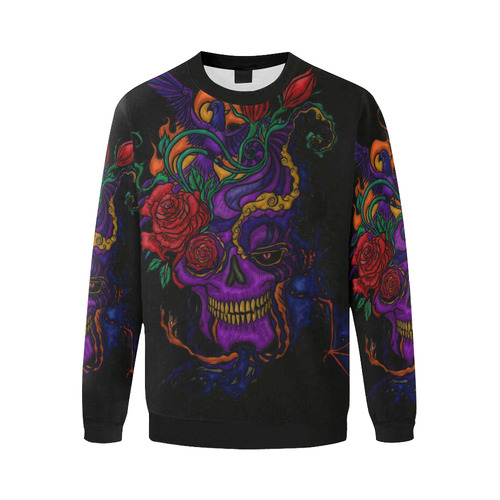 Funny Funky Sugar Skull Men's Oversized Fleece Crew Sweatshirt/Large Size(Model H18)