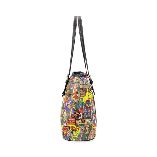 Vintage Comic Collage Leather Tote Bag/Large (Model 1640)